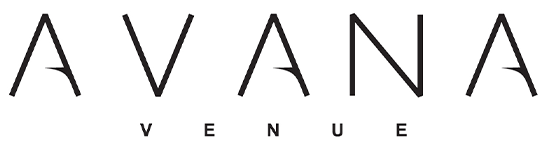 The image shows the word "AVANA" in large, bold, modern black letters, with the word "VENUE" spaced out in smaller letters beneath it.
